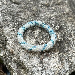 Blue & white crocheted bracelet